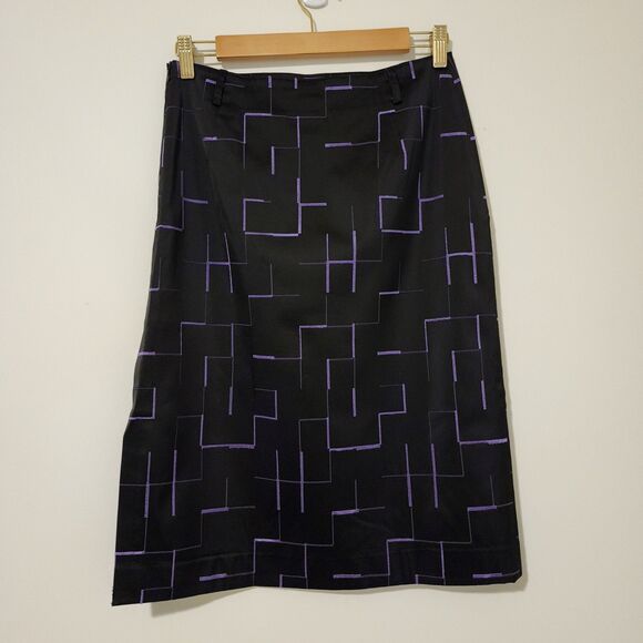 Nathalie Chaize Paris Womens Straight Skirt Size 6 Black Purple Side-Slit Lined - Picture 2 of 8